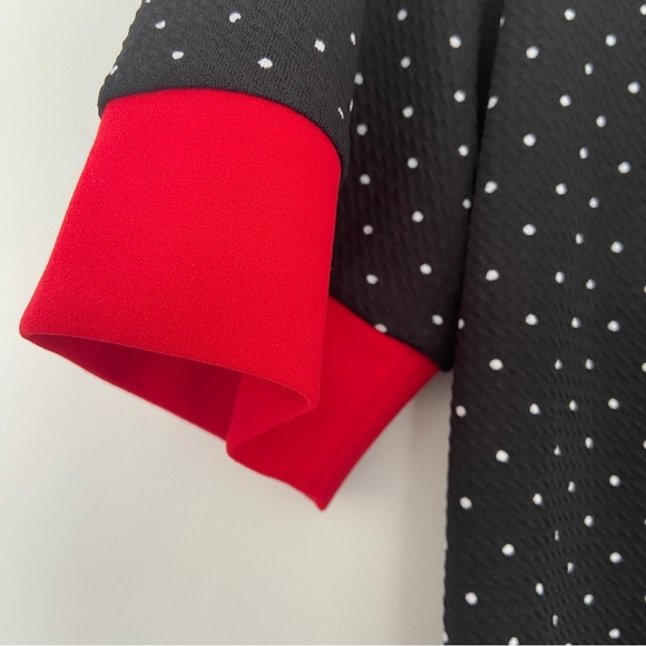 SUZY SHIER BLACK/WHITE CLASSIC POLKA DOT DRESS WITH RED ACCENTS, MEDIUM - Picture 9 of 10